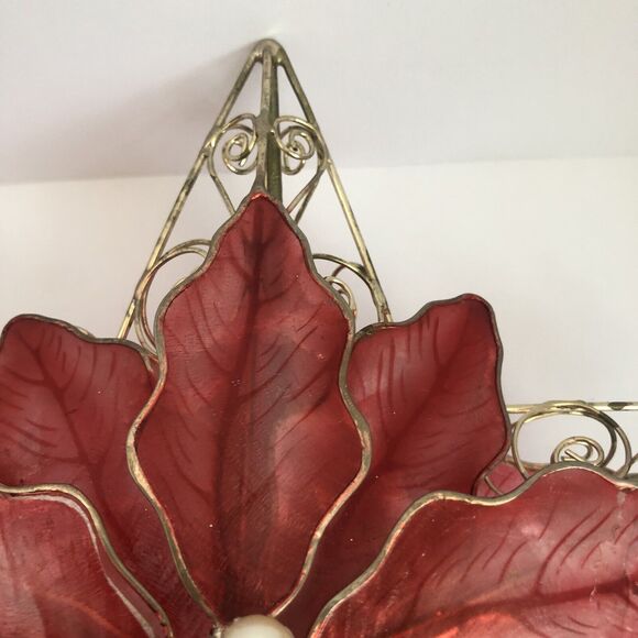 Kurt Adler Red Capiz Poinsettia Christmas Tree Topper 5 Point Gold Wire Star - Picture 7 of 16